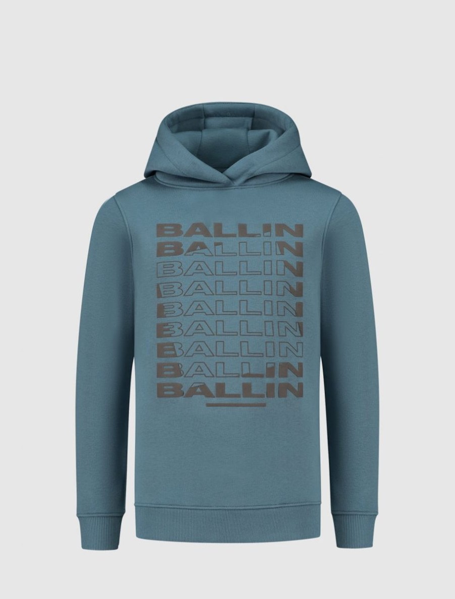 Kinderen Ballin Amsterdam | Kids Rotated Logo Print Hoodie | Mid Blue