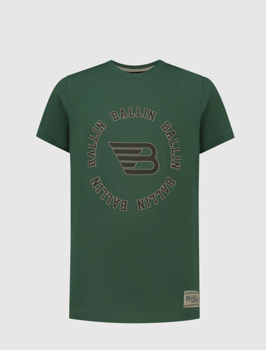 Kinderen Ballin Amsterdam | Kids Rounded Logo Print T-Shirt | Forest Green