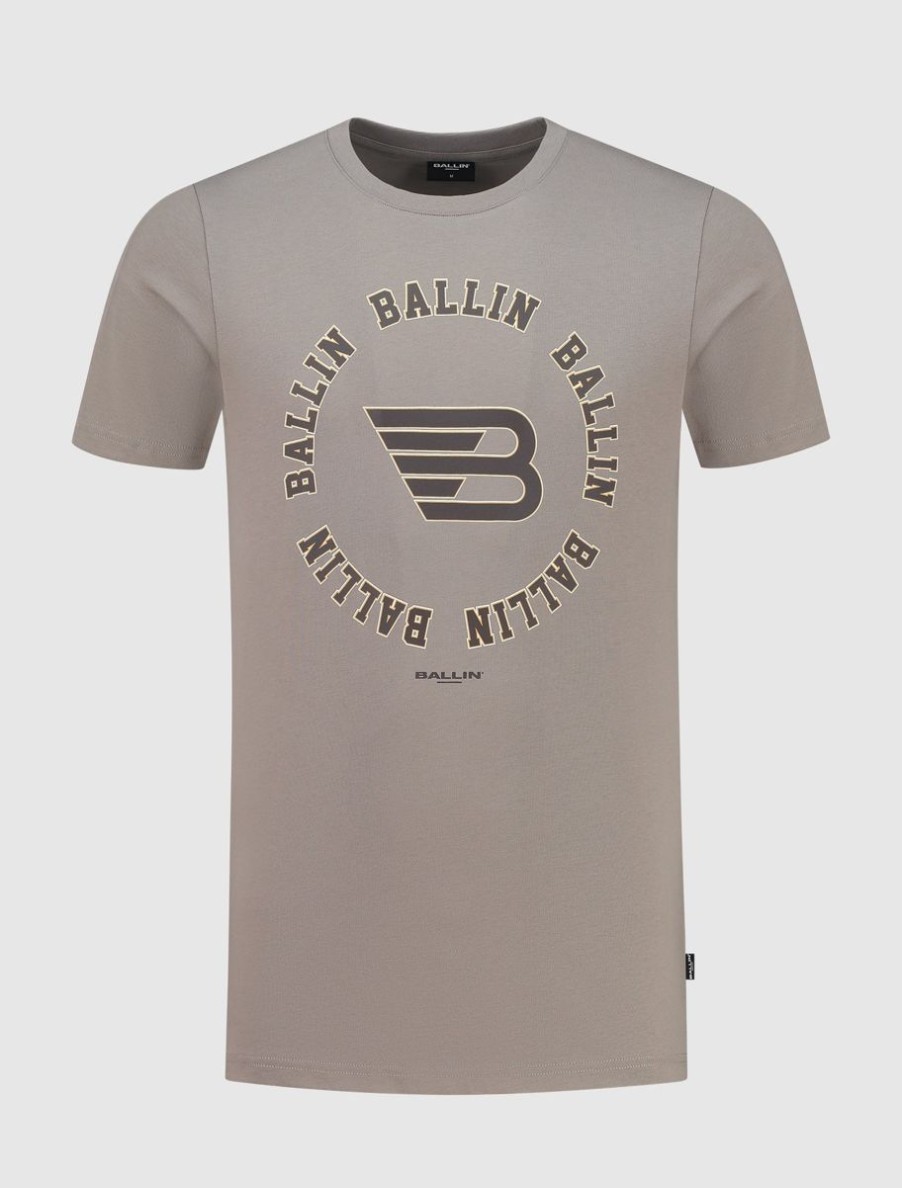 Volwassenen Ballin Amsterdam | Rounded Logo Print T-Shirt | Taupe