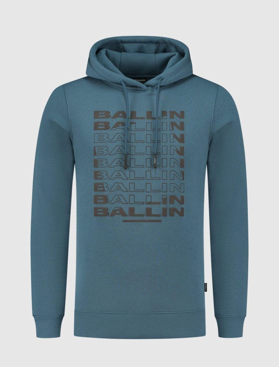 Volwassenen Ballin Amsterdam | Rotated Logo Print Hoodie | Mid Blue