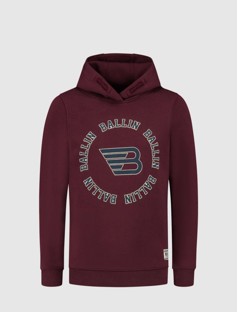 Kinderen Ballin Amsterdam | Kids Rounded Logo Print Hoodie | Aged Burgundy