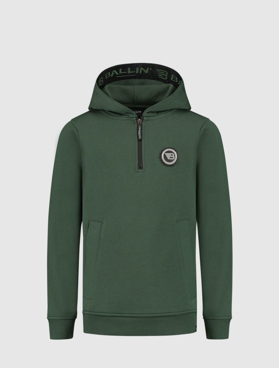 Kinderen Ballin Amsterdam | Kids Legacy Badge Half Zip Hoodie | Forest Green