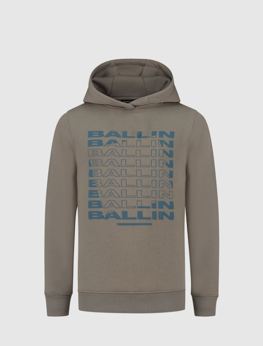 Kinderen Ballin Amsterdam | Kids Rotated Logo Print Hoodie | Taupe