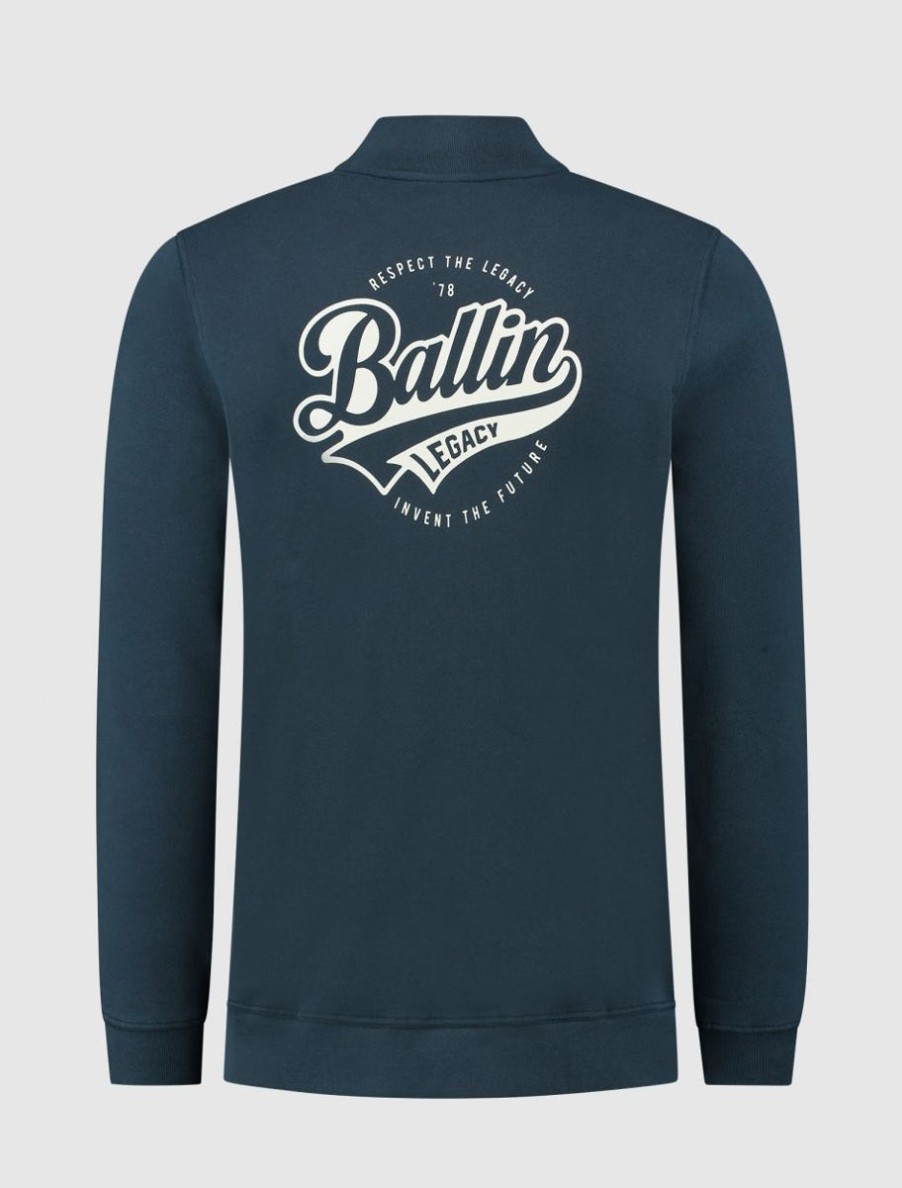 Volwassenen Ballin Amsterdam | Legacy Print Half-Zip Sweater | Dark Blue