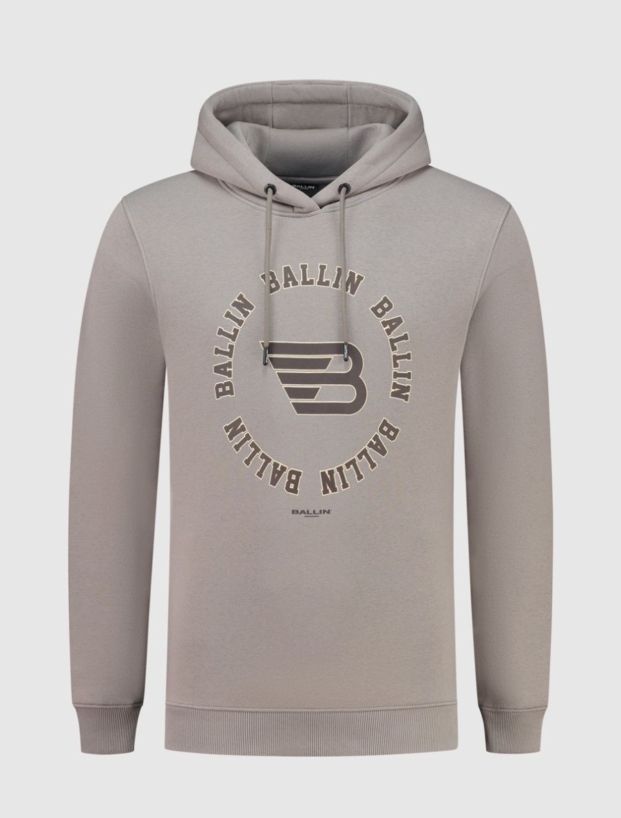 Volwassenen Ballin Amsterdam | Rounded Logo Print Hoodie | Taupe